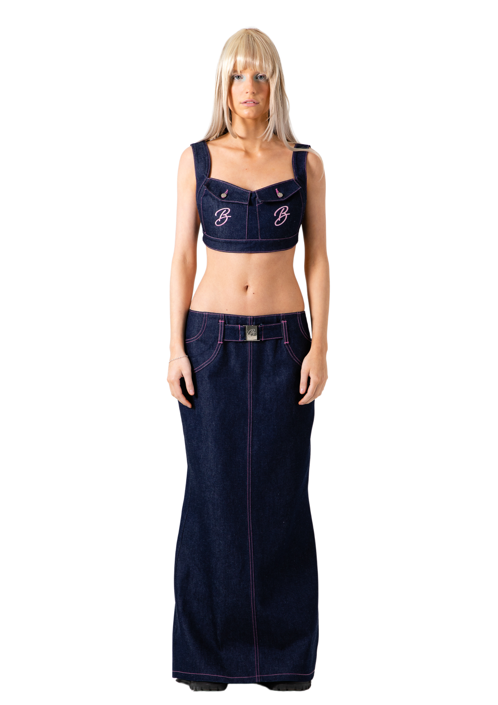 Floor-length denim skirt –