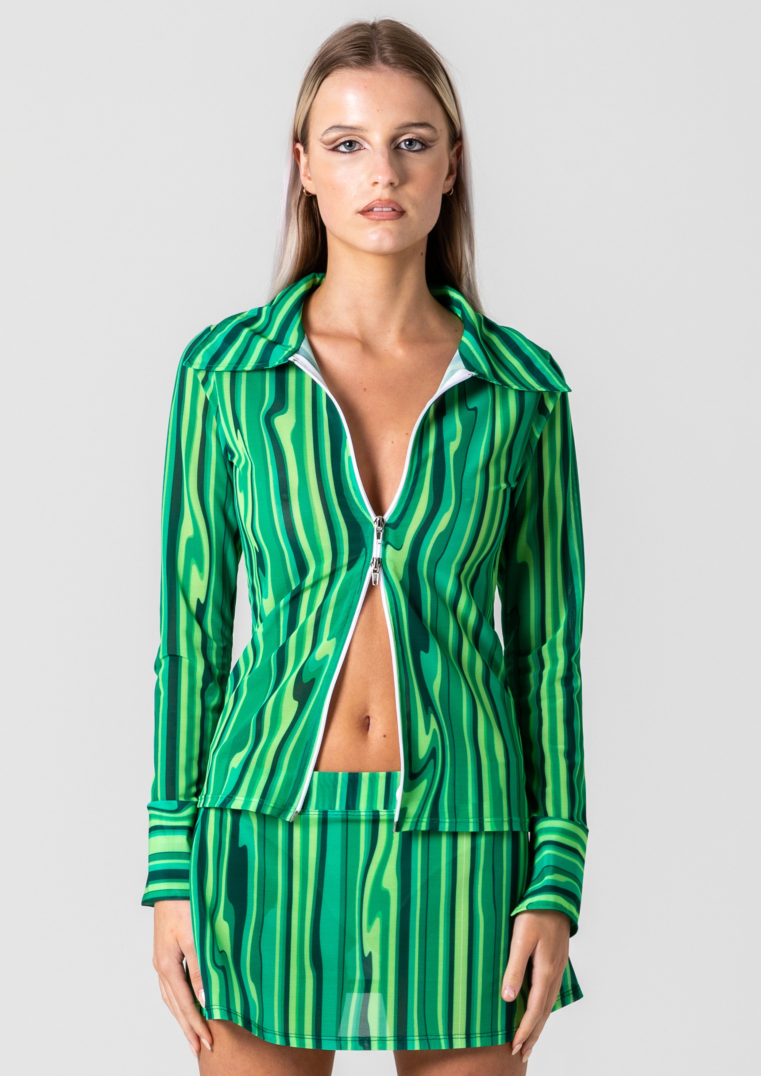 MERMAID ZIP SHIRT - GREEN STRIPE