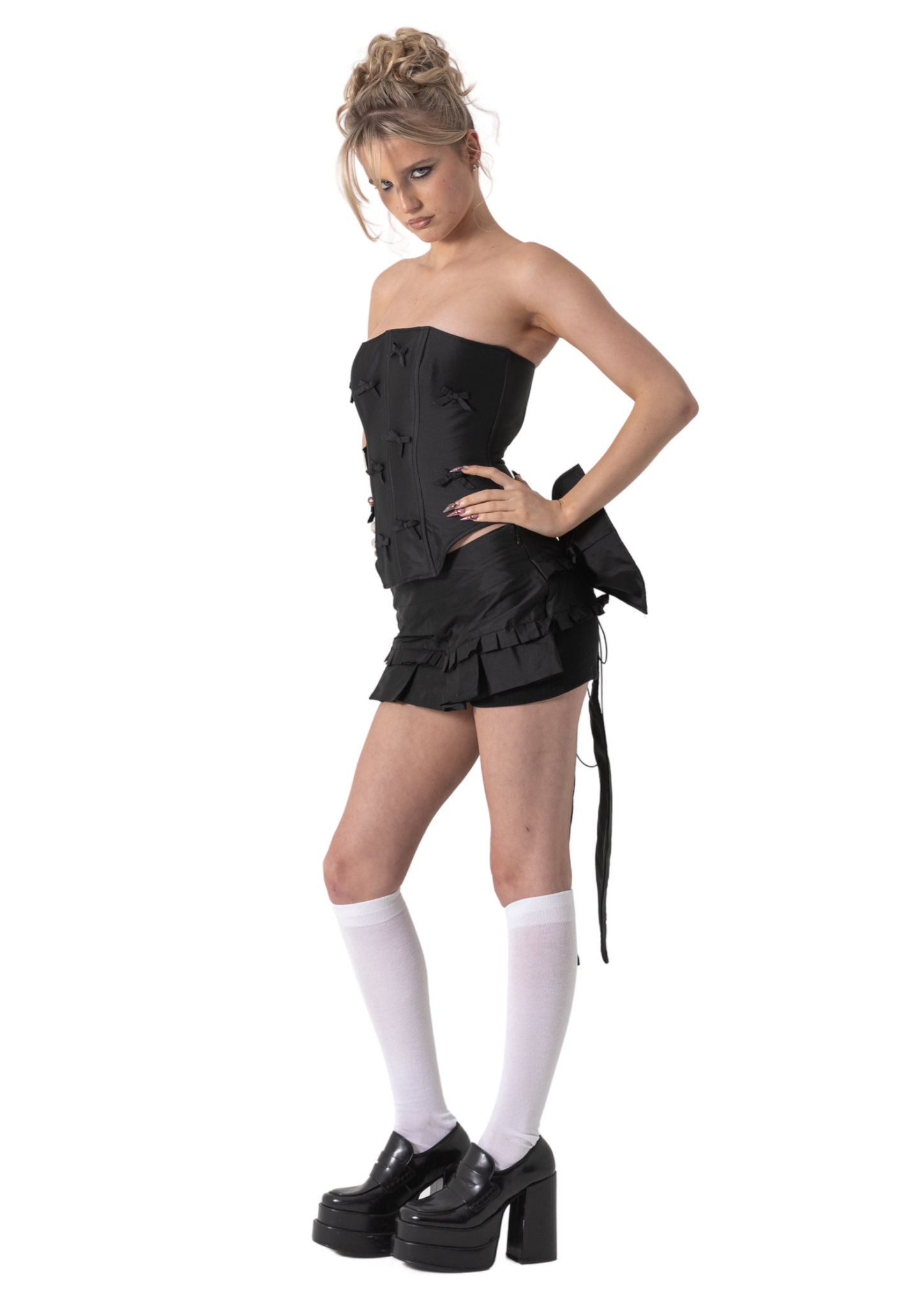 TAFFETA BOW CORSET - BLACK