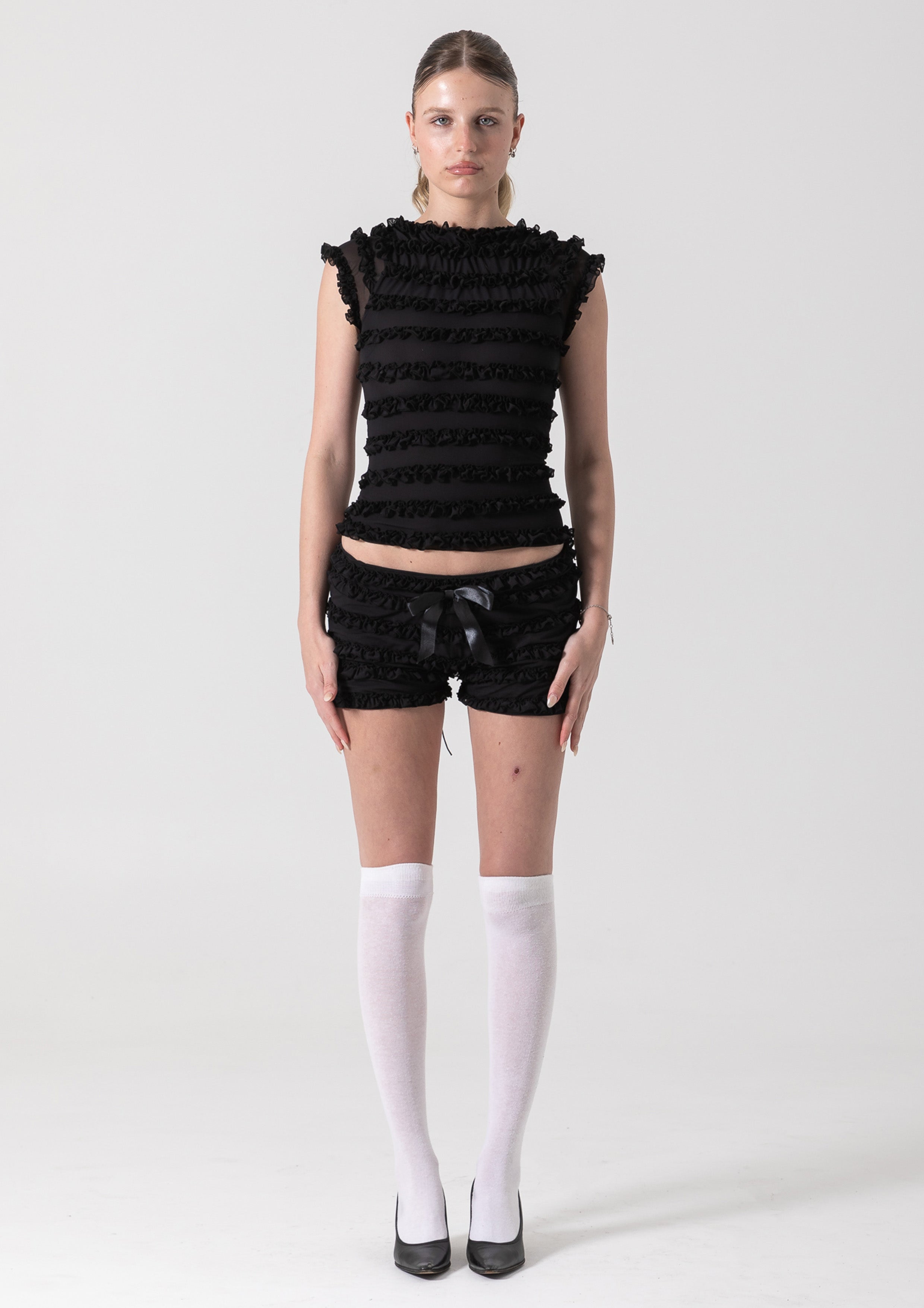 AMELIA RUFFLE SHORT - BLACK