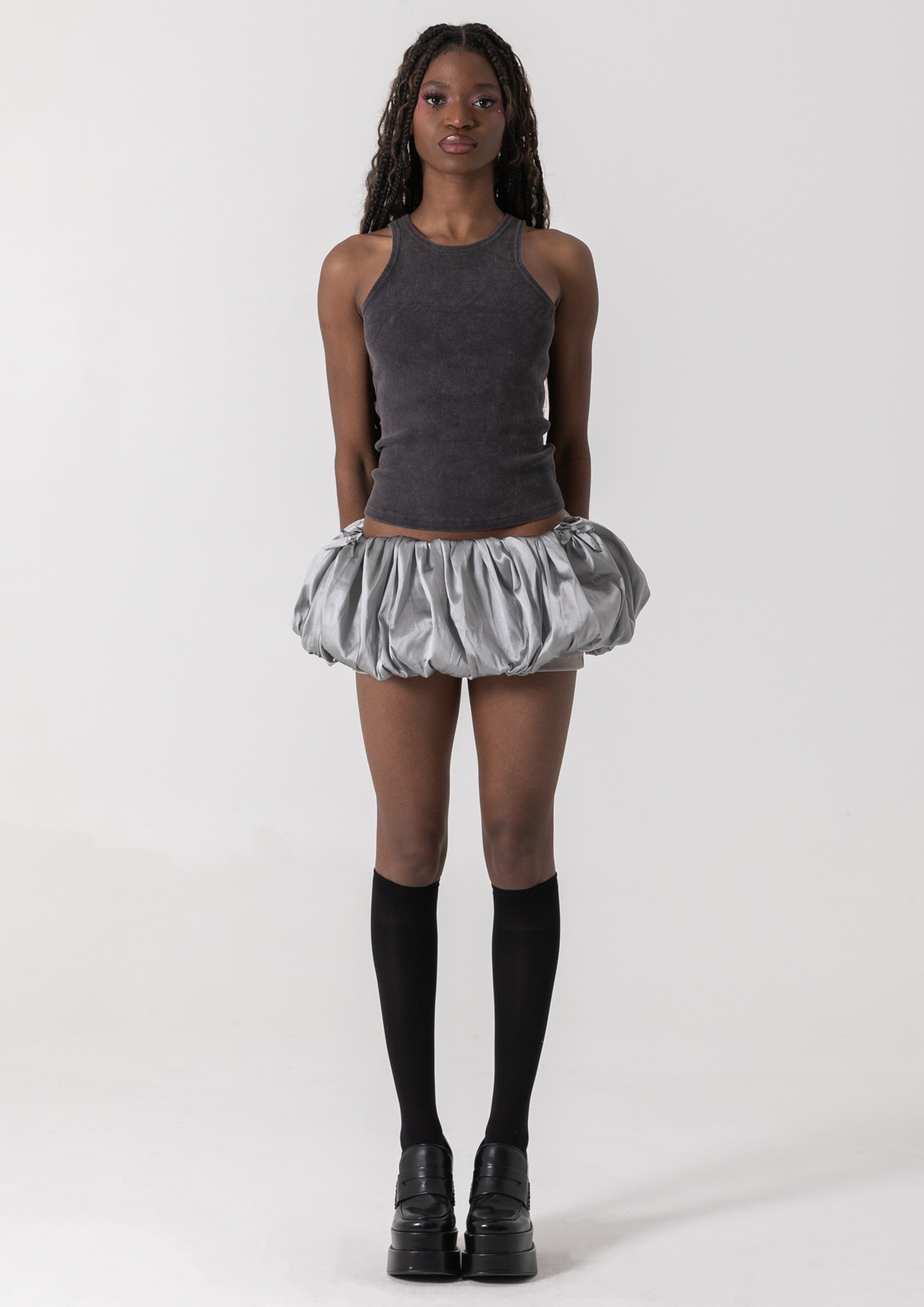 TAFFETA BUBBLE SKORT - SILVER