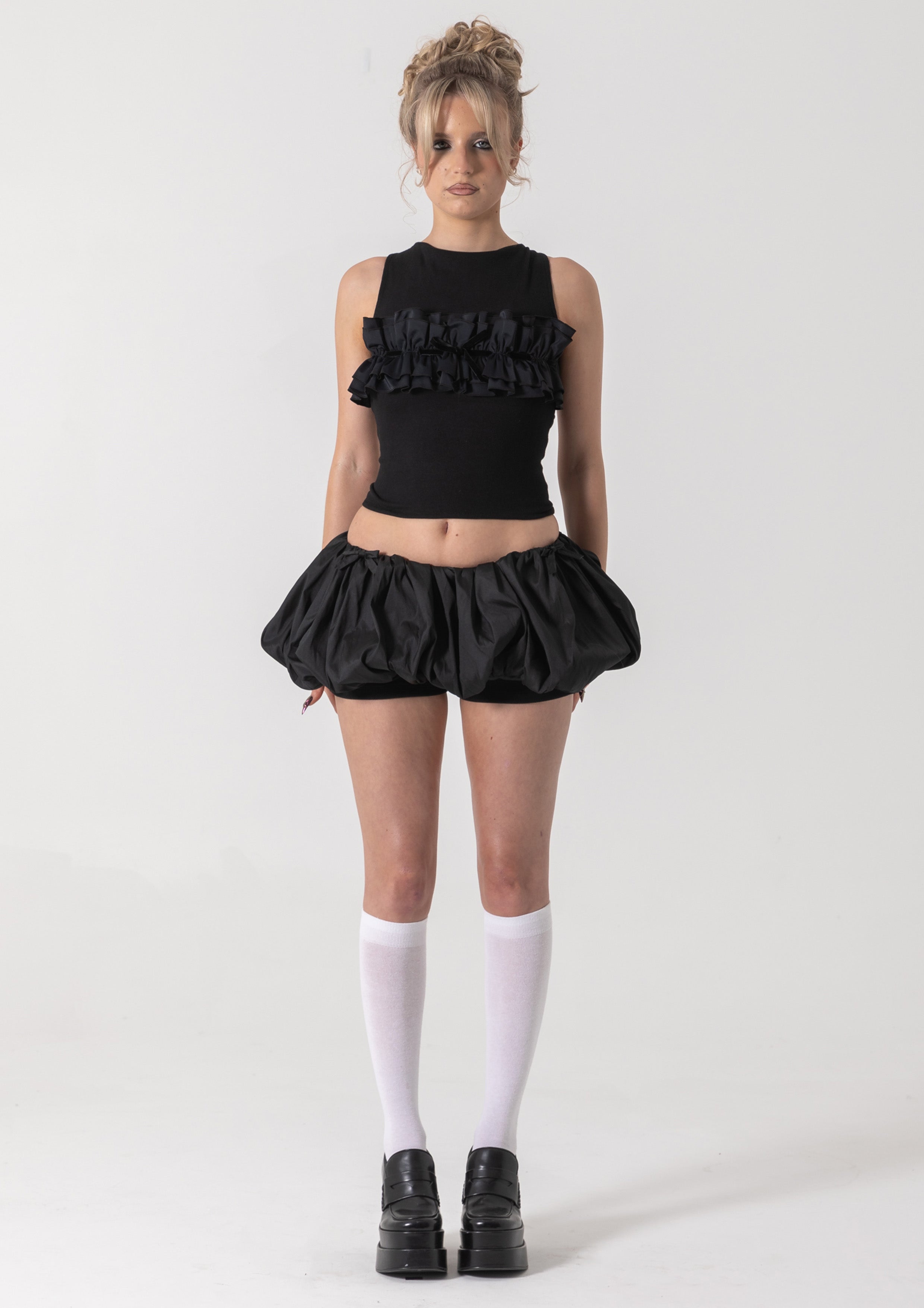 TAFFETA BUBBLE SKORT - BLACK