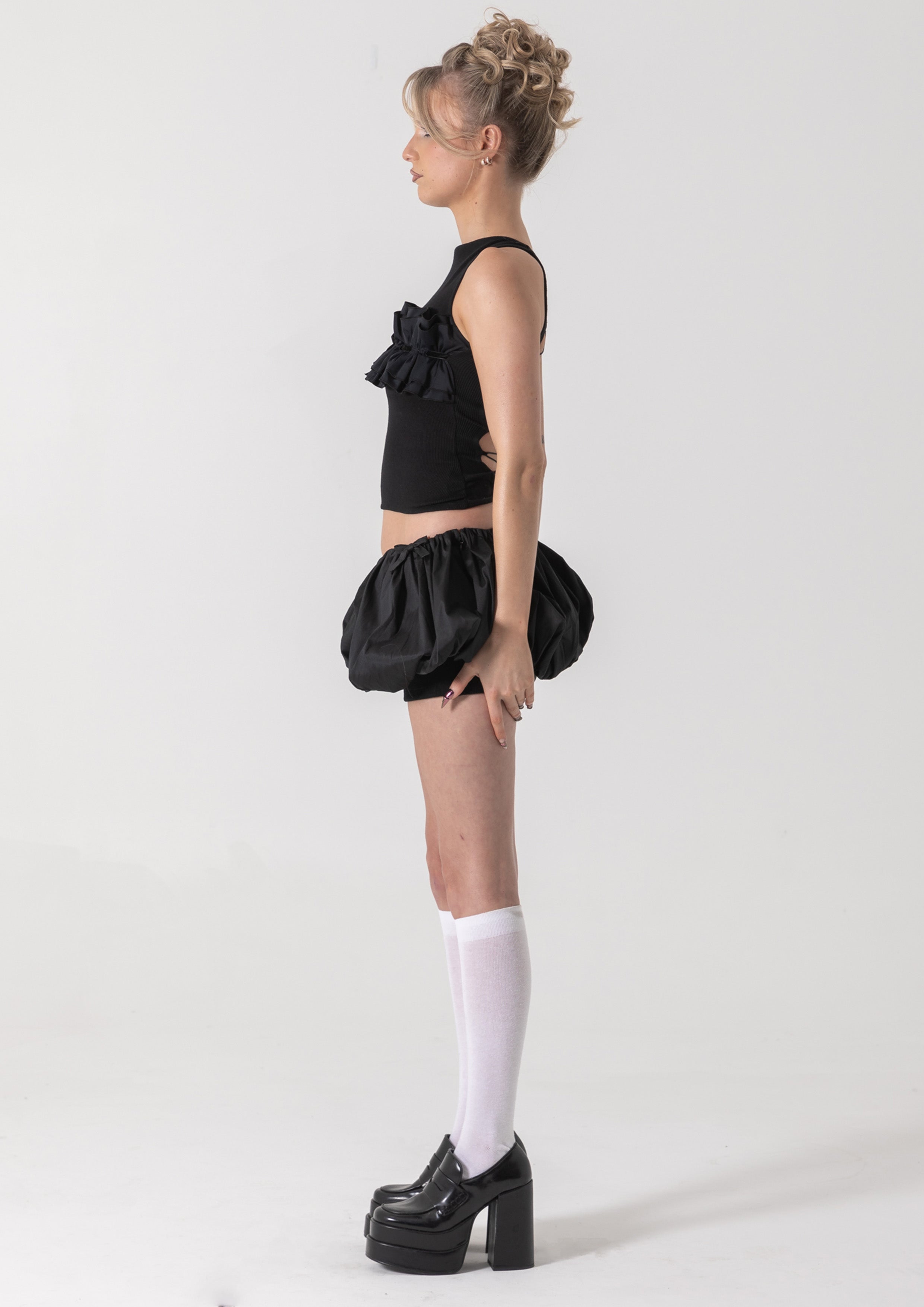 TAFFETA BUBBLE SKORT - BLACK