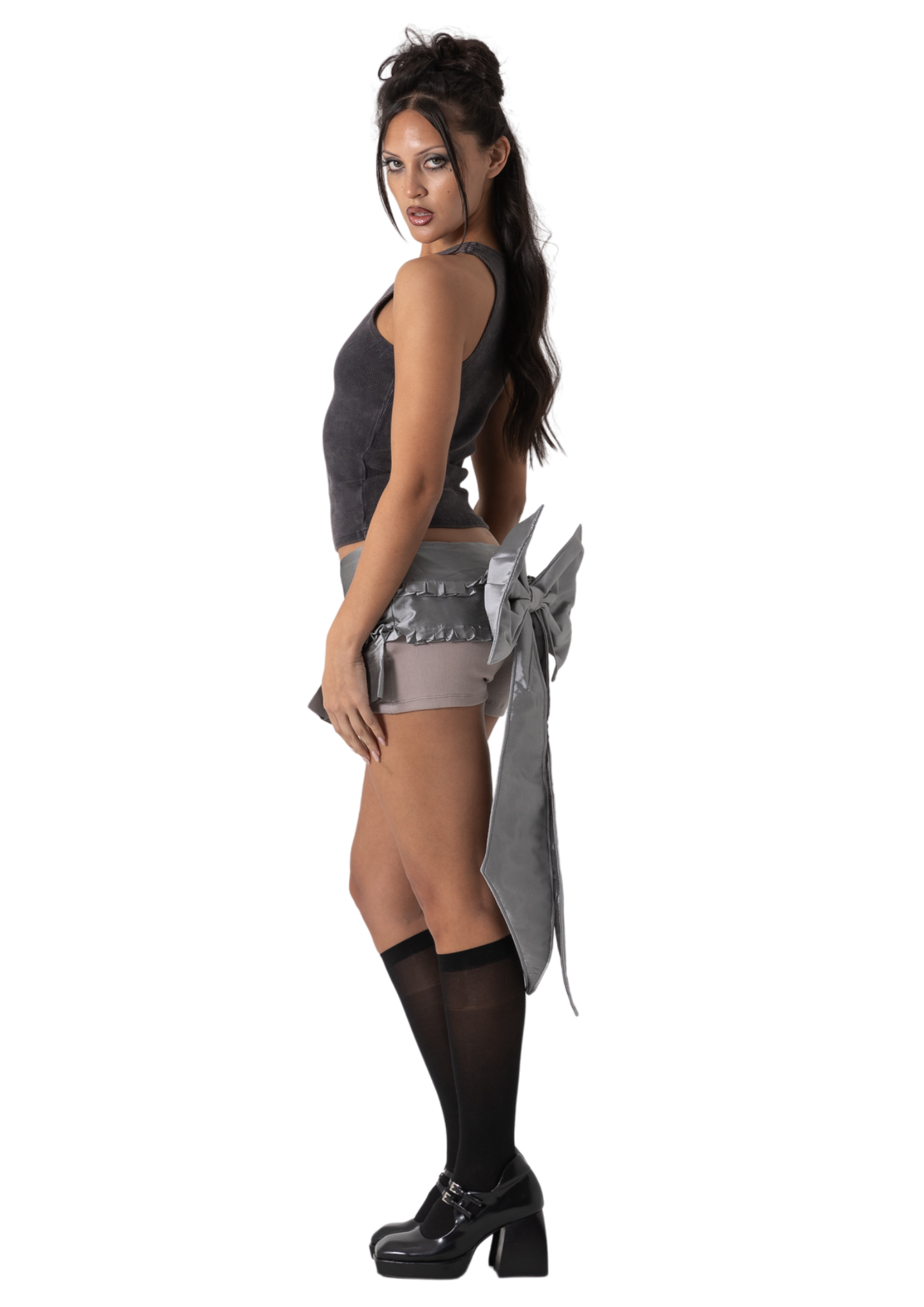 TAFFETA BOW SKORT - SILVER