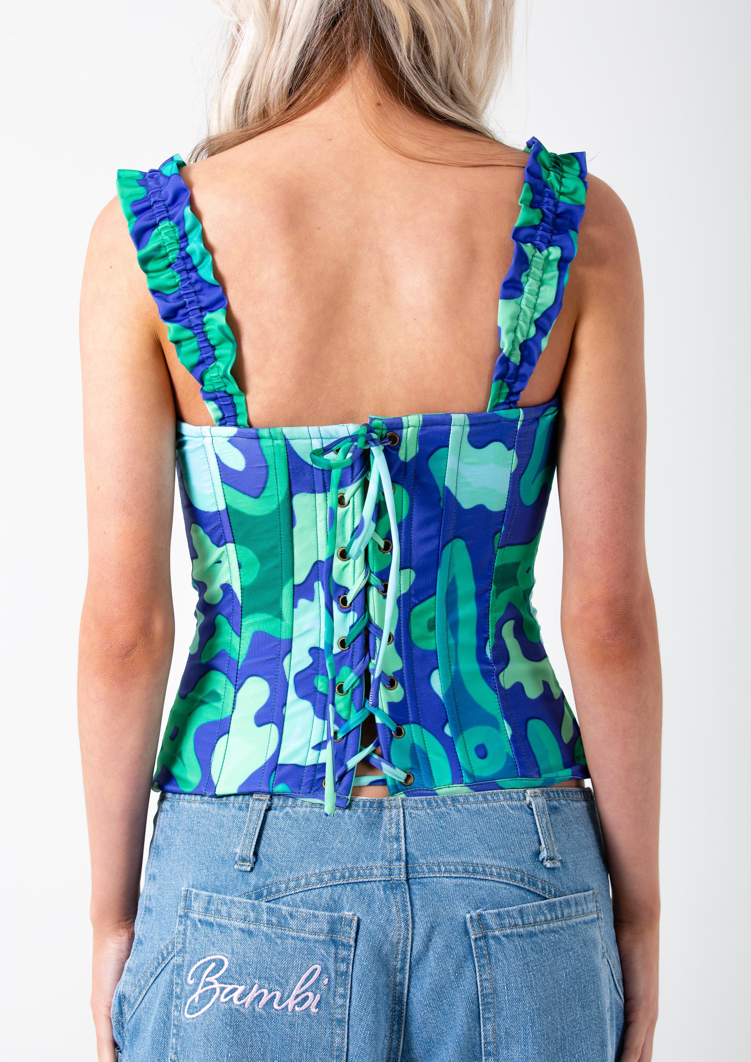 BAMBI CORSET - 80S FLOWER BLUE