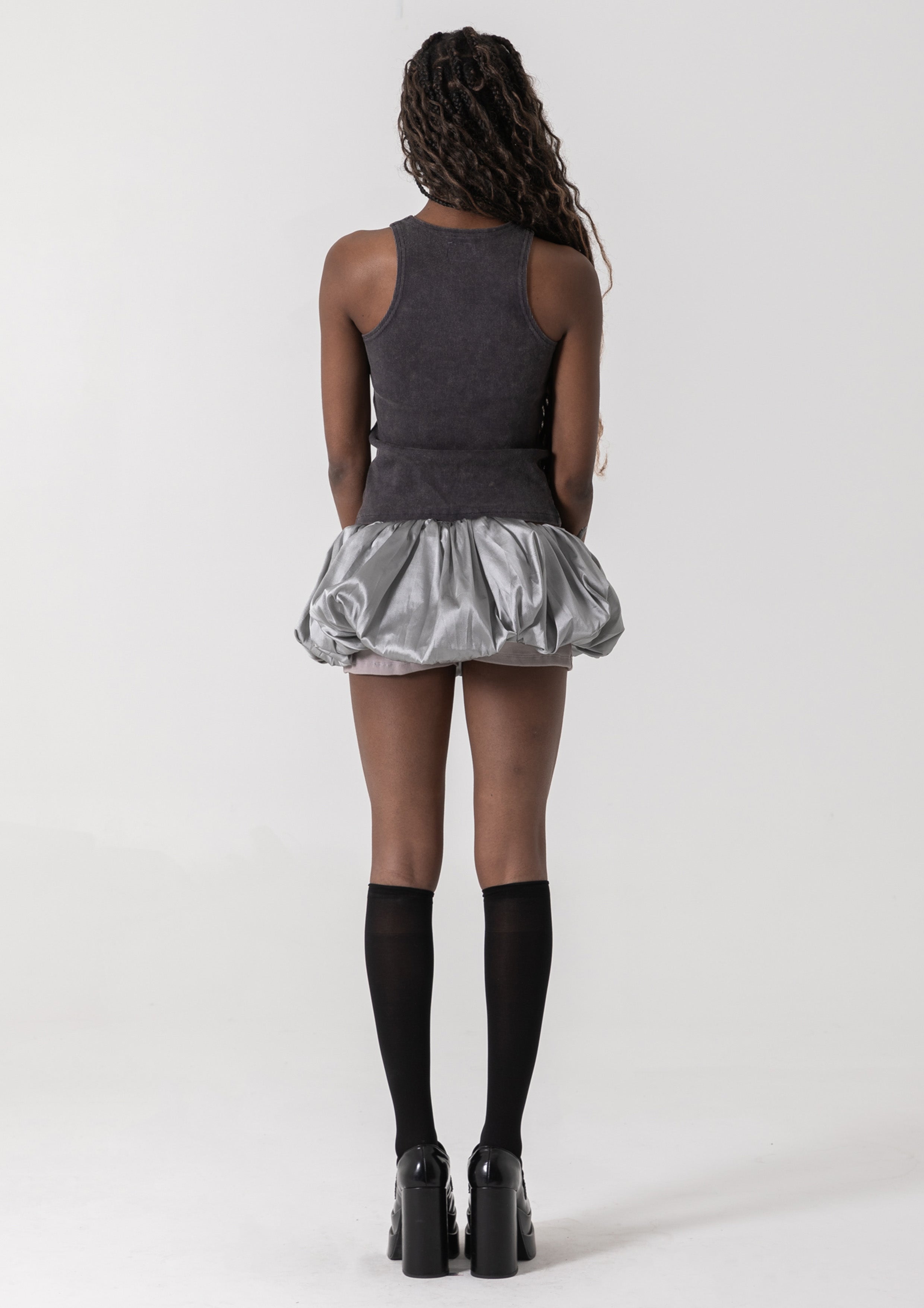 TAFFETA BUBBLE SKORT - SILVER