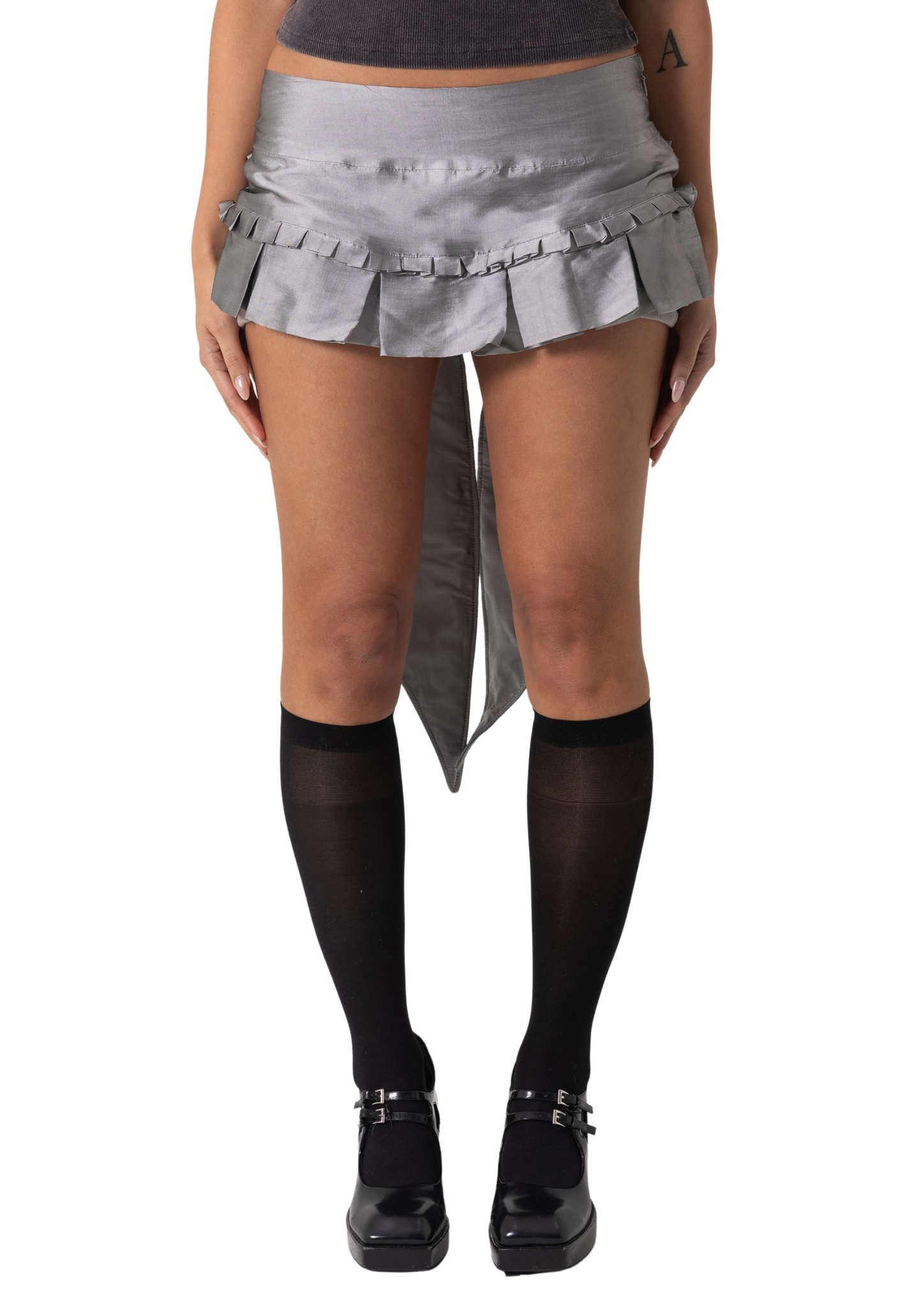 TAFFETA BOW SKORT - SILVER