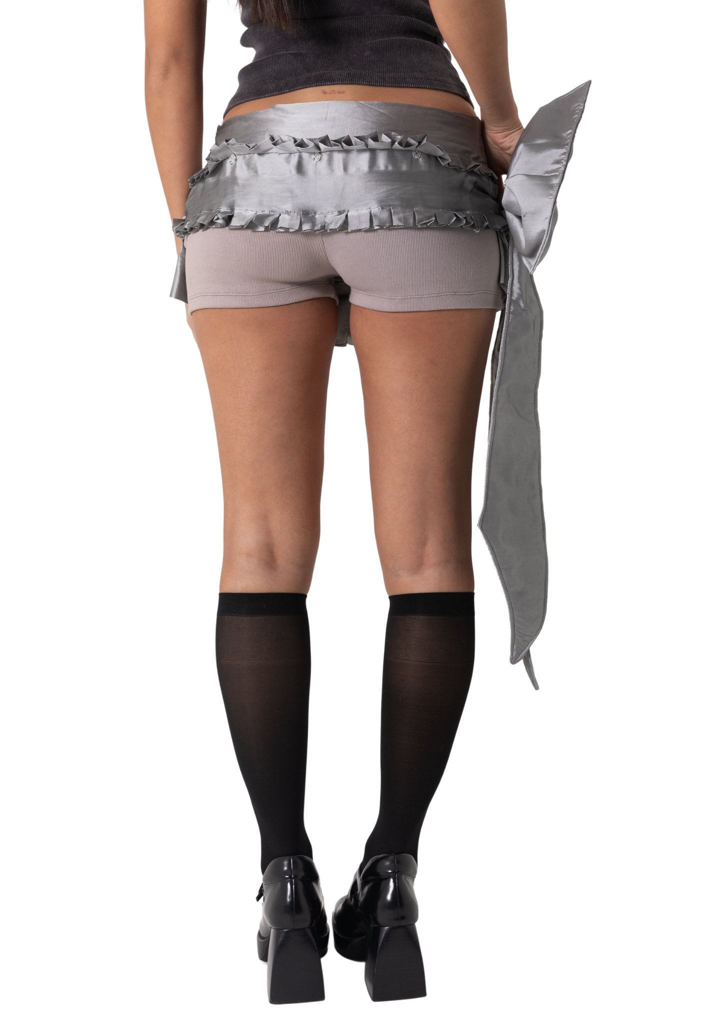 TAFFETA BOW SKORT - SILVER