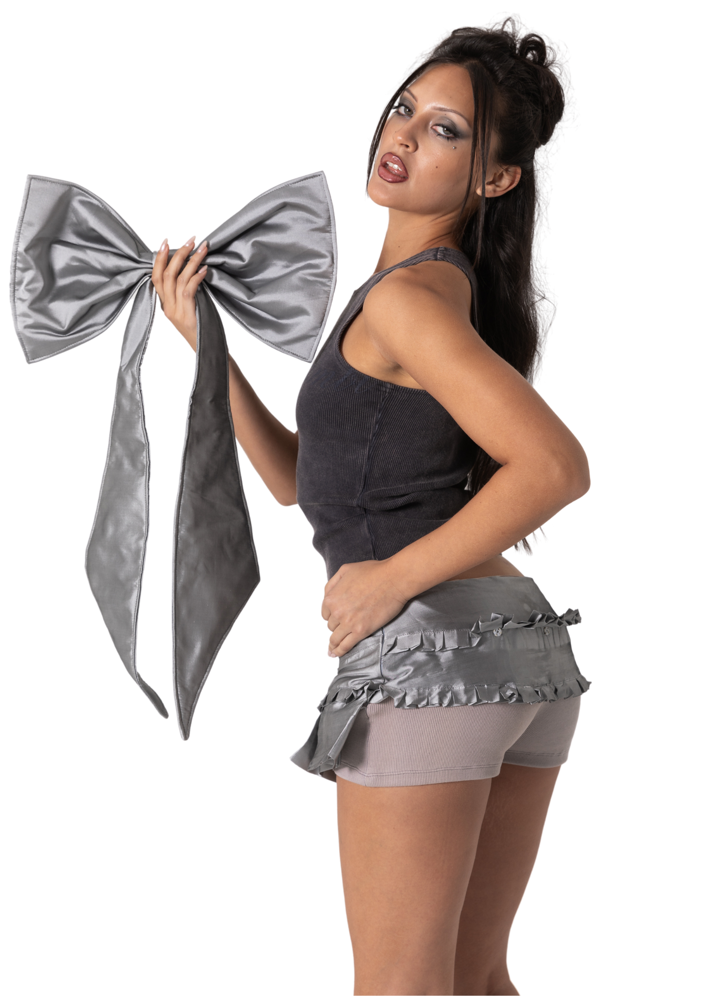 TAFFETA BOW SKORT - SILVER