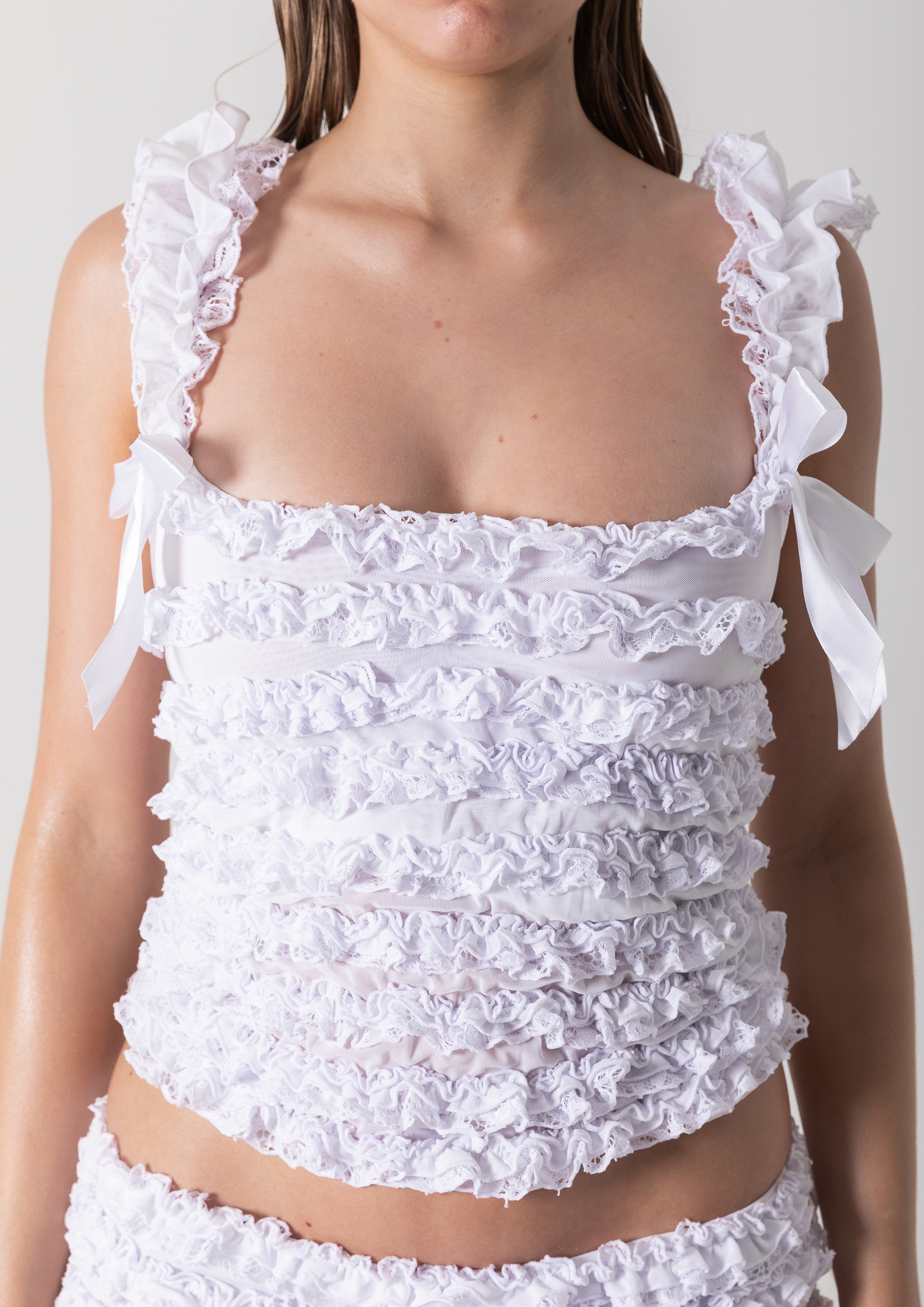 AMELIA RUFFLE SINGLET - WHITE LACE